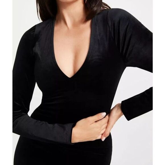 Good American GDK0075 Women's Sz 1/S Black Velvet Long Sleeve Midi Dress - Picture 14 of 14